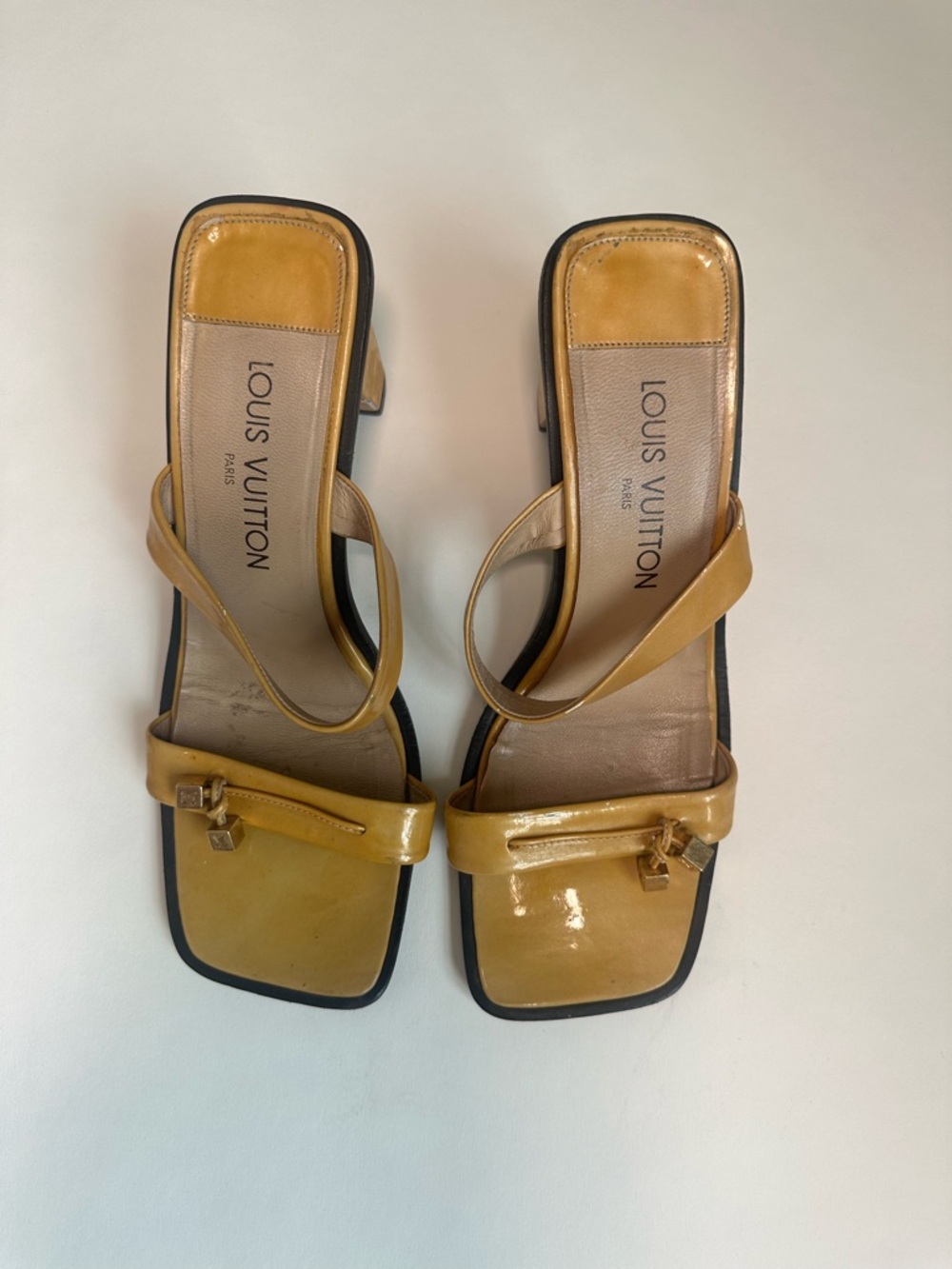Louis Vuitton Yellow Patent Leather Square-Toe Heeled Sandals